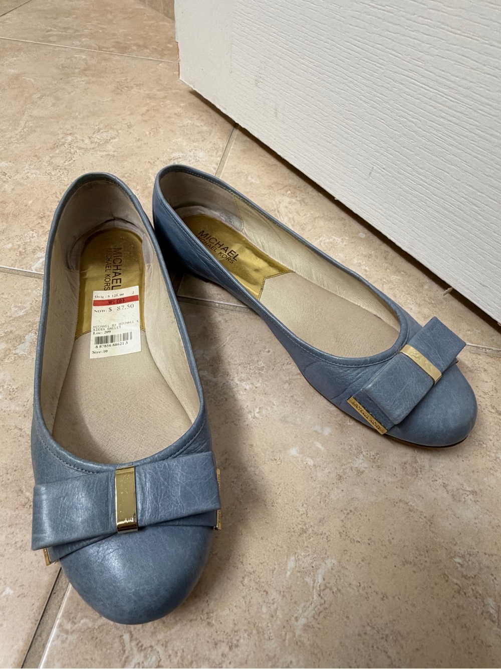 Michael Kors Women's Blue Bow Ballet Flats low Kiera flats